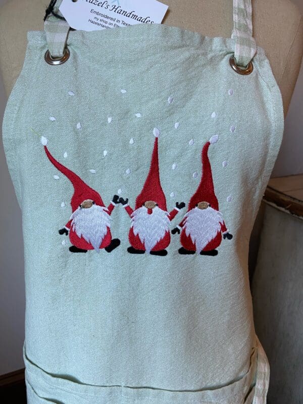 Embroidered  3 Santa Gnome Apron - Image 3