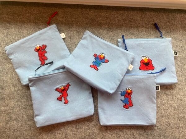 Embroidered Elmo Zipper Bag - All Cotton - Alphabet Lining